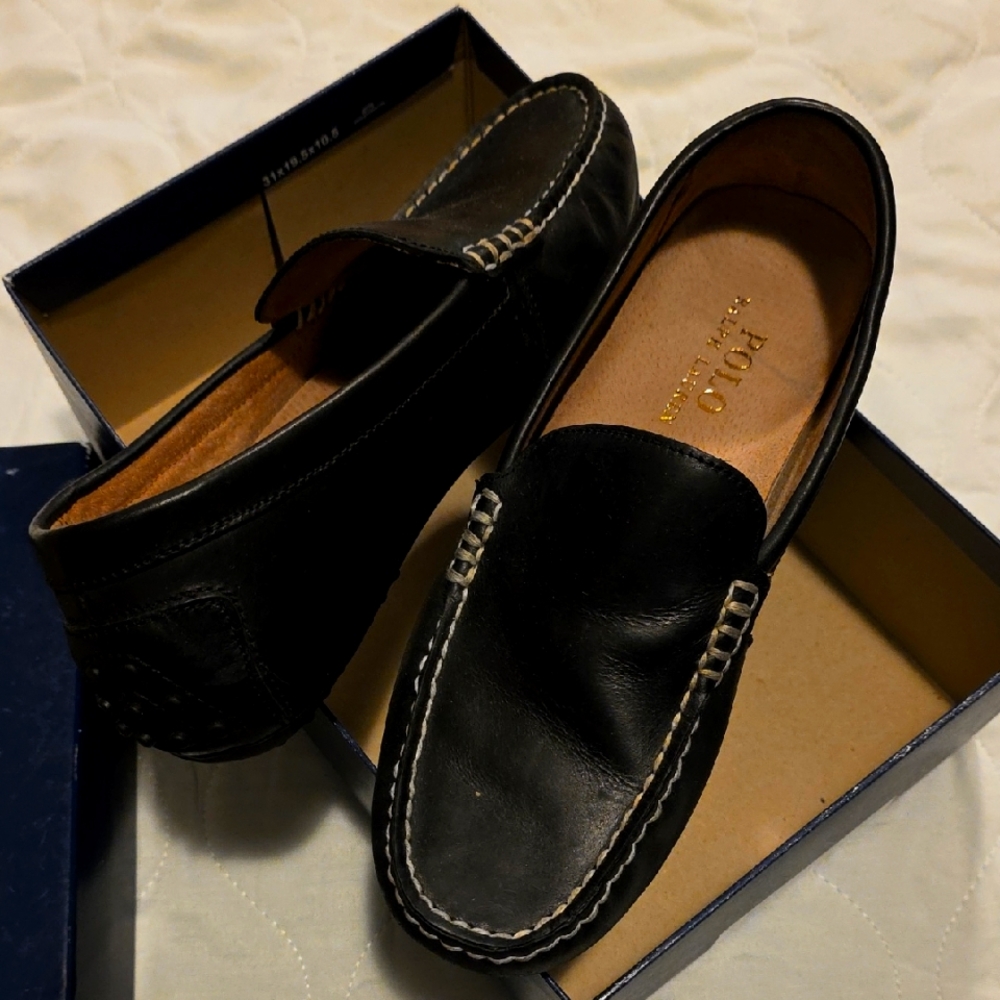 Polo by Ralph Lauren Black Leather Slip-On Loafers